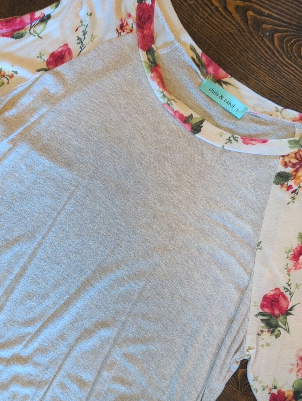 Floral Raglan Sleeve Top - Pink & Cream